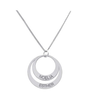 Collar 2 Círculos + Nombres en  Plata Ley