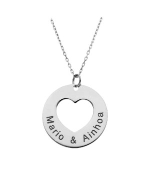 Collar Placa Corazón + Nombres en  Plata Ley