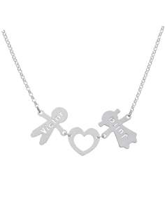 Collar Corazón + Niña y Niño con Nombres en Plata Ley
