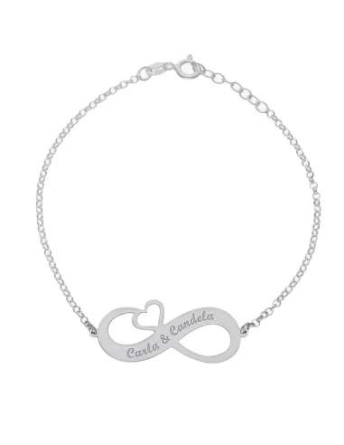 Pulsera Infinito + corazones y Nombres en Plata de Ley