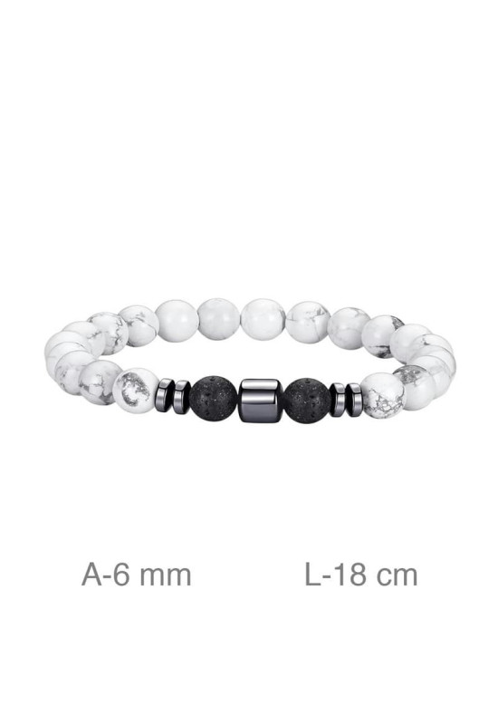 Pulsera de Acero con Turquesa Blanca y  Piedras Volcánicas