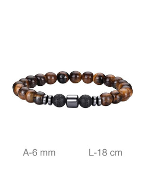 Pulsera de Acero con de Ojo de Tigre y  Piedras Volcánicas