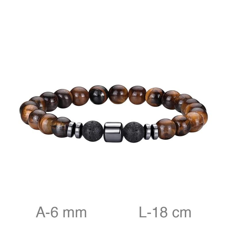 Pulsera de Acero con de Ojo de Tigre y  Piedras Volcánicas