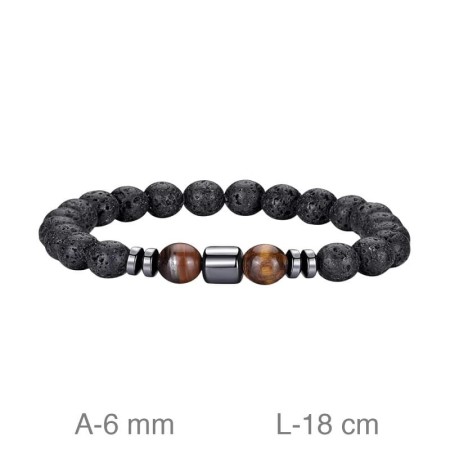 Pulsera de Acero y  Piedras Volcánicas y de Ojo de Tigre