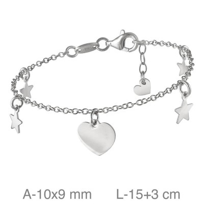 Pulsera con Corazón y Estrellas en Plata Ley