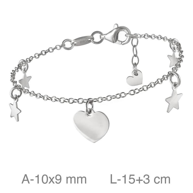 Pulsera con Corazón y Estrellas en Plata Ley