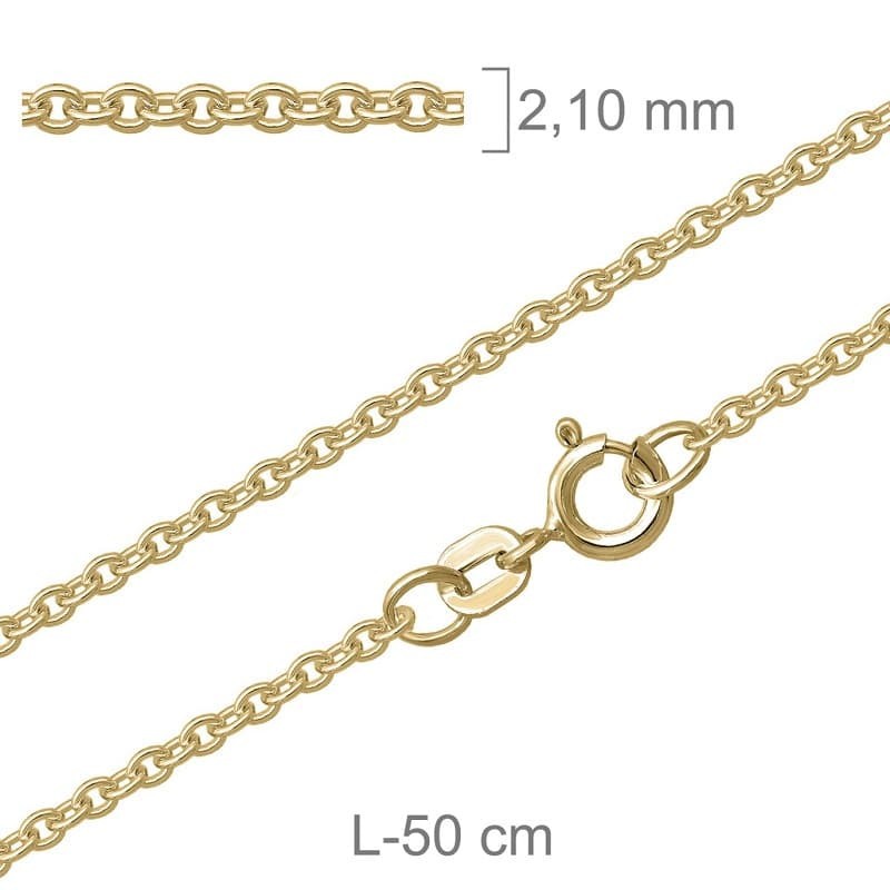 Cadena Forzada Redonda 50cm de Plata Ley con Baño de Oro