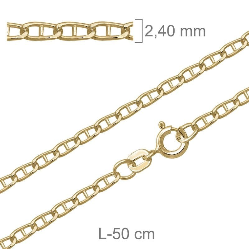 Cadena Ancla 50cm de Plata Ley con Baño de Oro