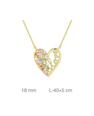 Collar Corazón Love con Circonitas Multicolor Plata Ley con Baño de Oro