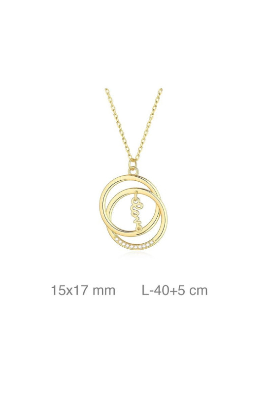 Collar Doble Aro Love con Circonita Plata Ley Bañada en Oro