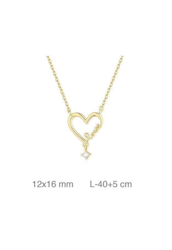 Collar Corazón Love con Circonita Plata Ley con Baño de Oro