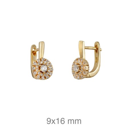 Pendientes con Roseton de Circonitas Plata Ley con Baño de Oro