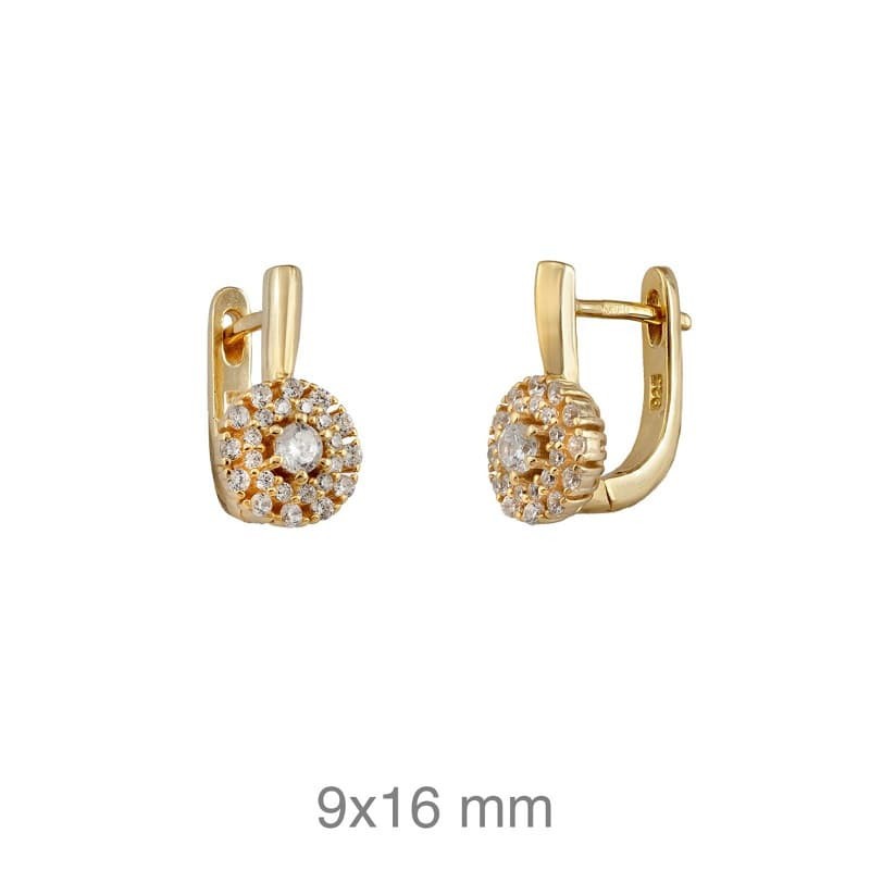 Pendientes con Roseton de Circonitas Plata Ley con Baño de Oro