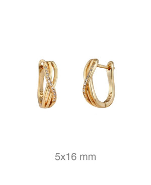 Pendientes Cruzados con Circonitas Plata Ley con Baño de Oro