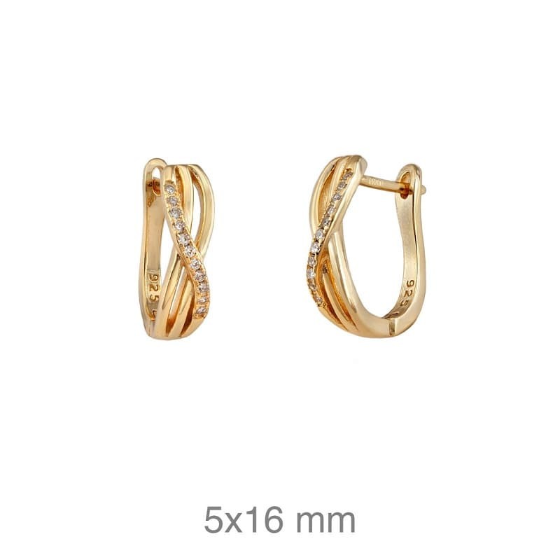 Pendientes Cruzados con Circonitas Plata Ley con Baño de Oro