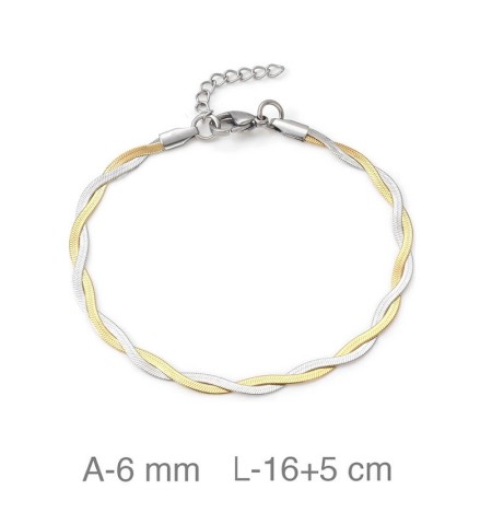 Pulsera de Acero Plana Bicolor Baño Dorado