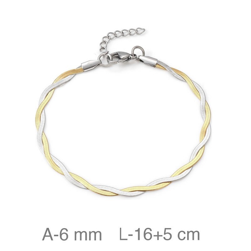 Pulsera de Acero Plana Bicolor Baño Dorado