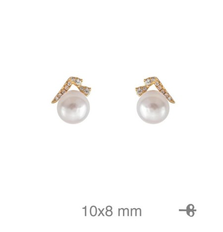 Pendientes con Perla y Circonitas en Plata Ley  Bañada en Oro