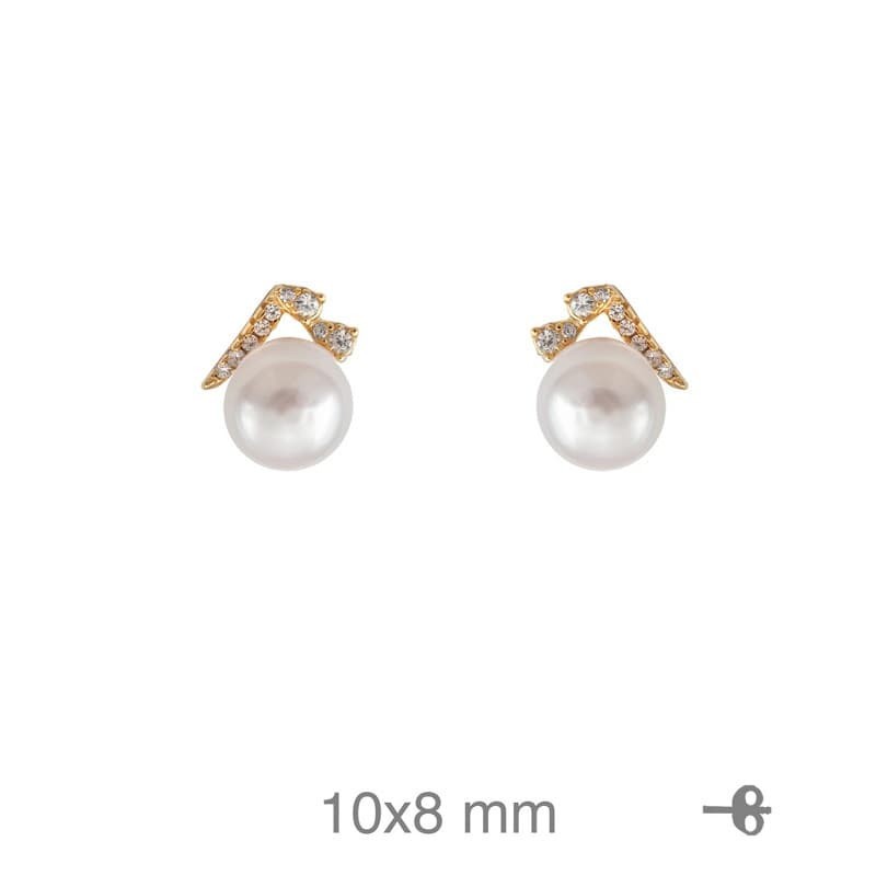 Pendientes con Perla y Circonitas en Plata Ley  Bañada en Oro