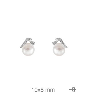 Pendientes con Perla y Circonitas en Plata Ley