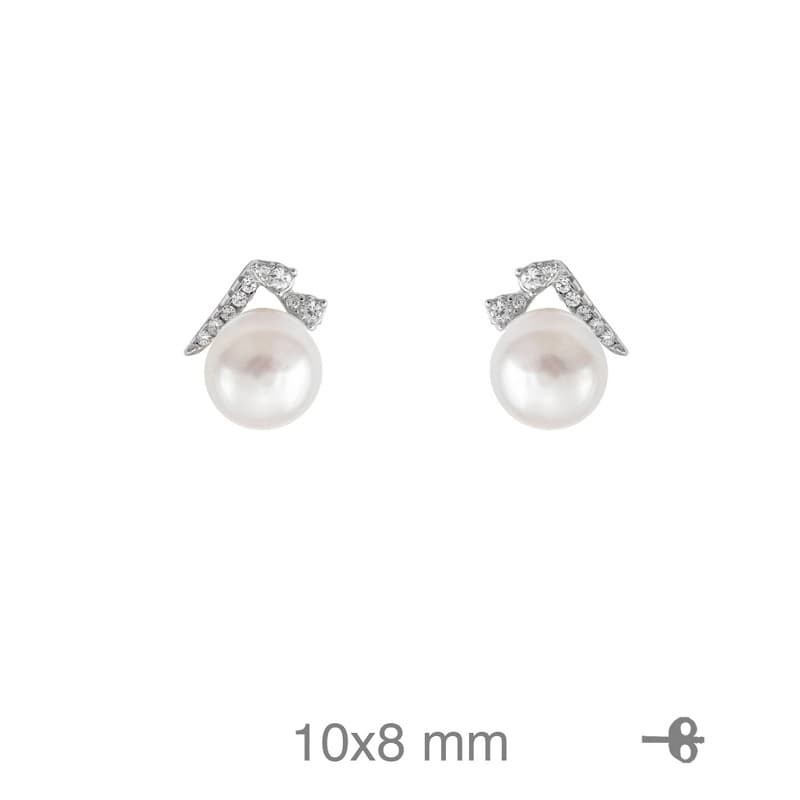 Pendientes con Perla y Circonitas en Plata Ley