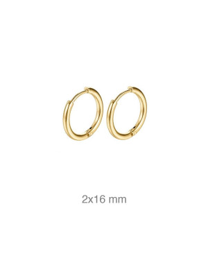 Pendientes Aros 16 mm de Acero con Baño de Oro