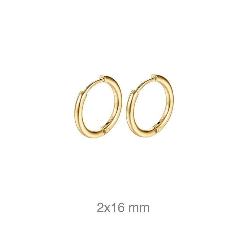 Pendientes Aros 16 mm de Acero con Baño de Oro