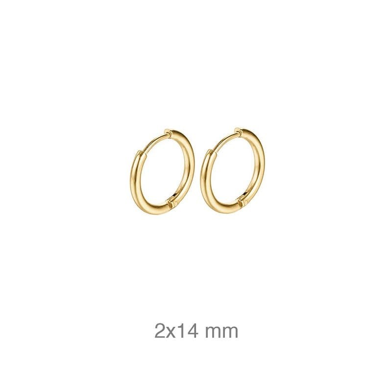 Pendientes Aros 14 mm de Acero con Baño de Oro