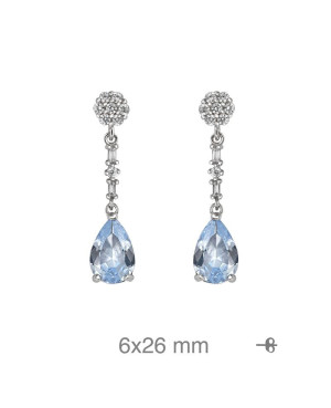 Pendientes Largos con Circonitas Blancas y Color Aguamarina en Plata Ley