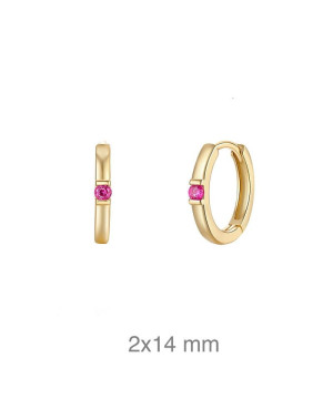 Pendientes Aros con Circonitas color Rubí de Plata Ley Bañada en Oro