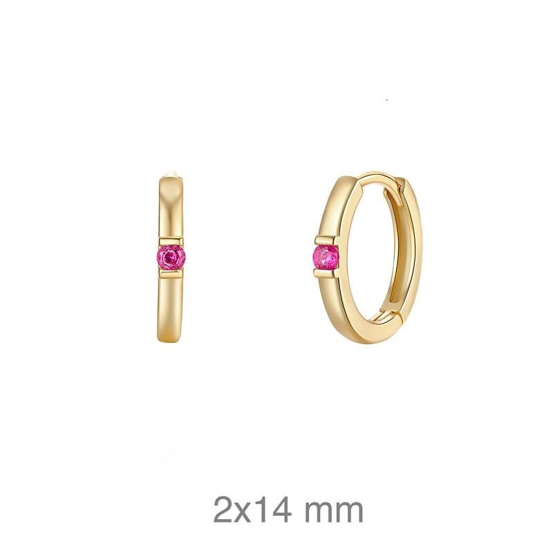 Pendientes Aros con Circonitas color Rubí de Plata Ley Bañada en Oro