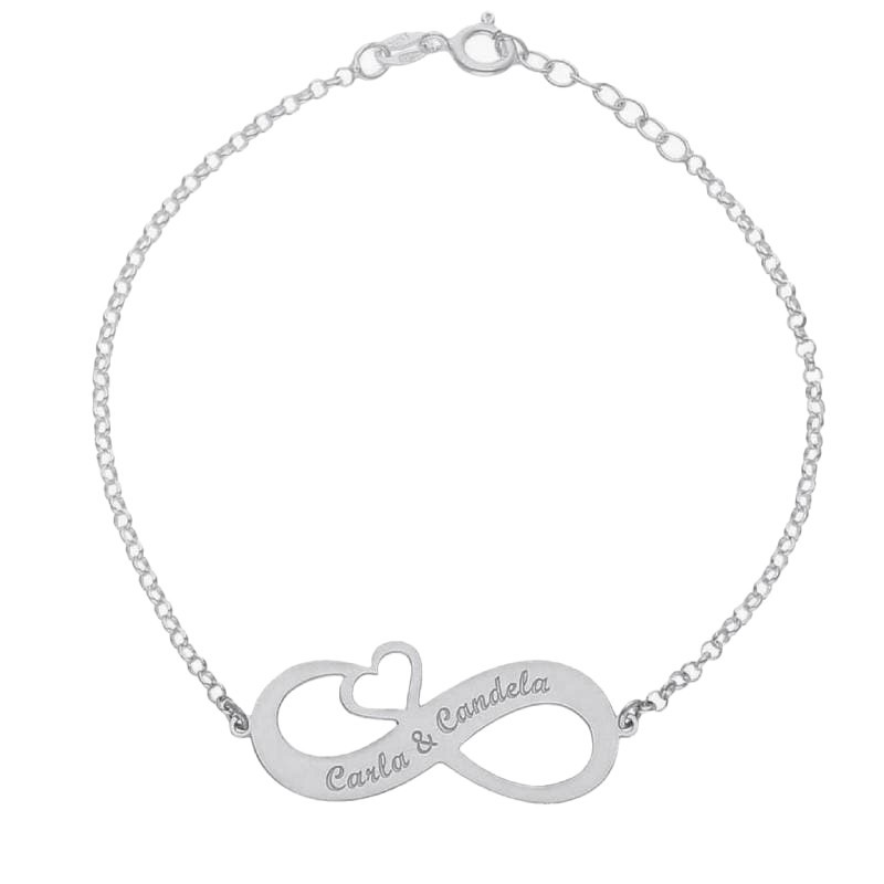 Pulsera Infinito + corazones y Nombres en Plata de Ley
