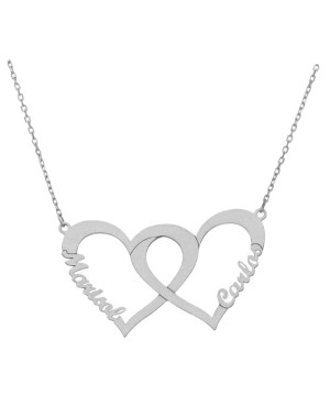 Collar dos Corazones + 2 Nombres en Plata Ley