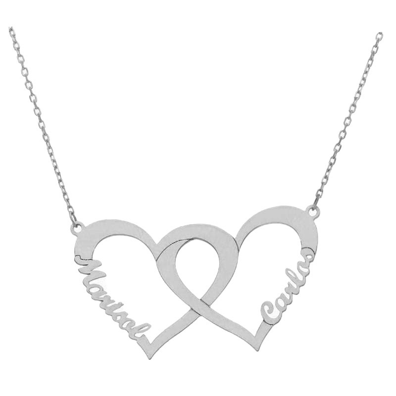 Collar dos Corazones + 2 Nombres en Plata Ley