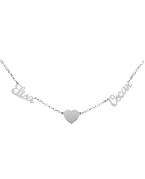 Collar Corazón + 2 Nombres en Plata Ley