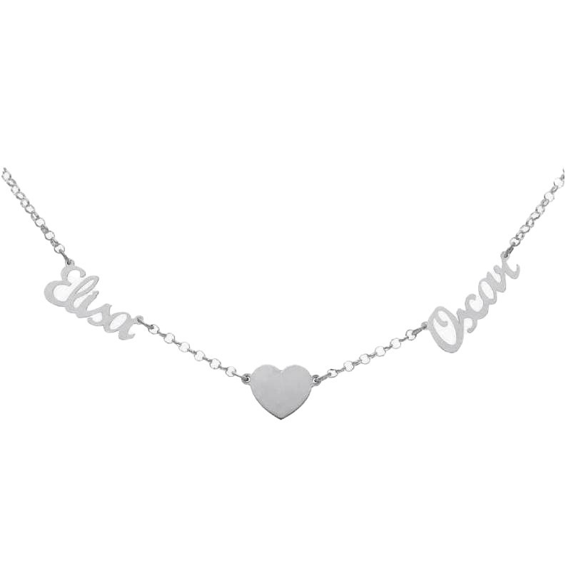 Collar Corazón + 2 Nombres en Plata Ley
