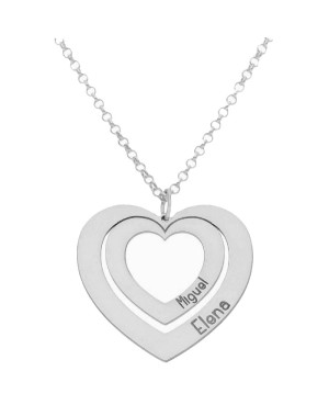 Collar en forma de 2 Corazones + Nombres en  Plata Ley