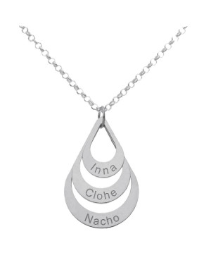 Collar en forma de 3 Lagrimas + Nombres en  Plata Ley