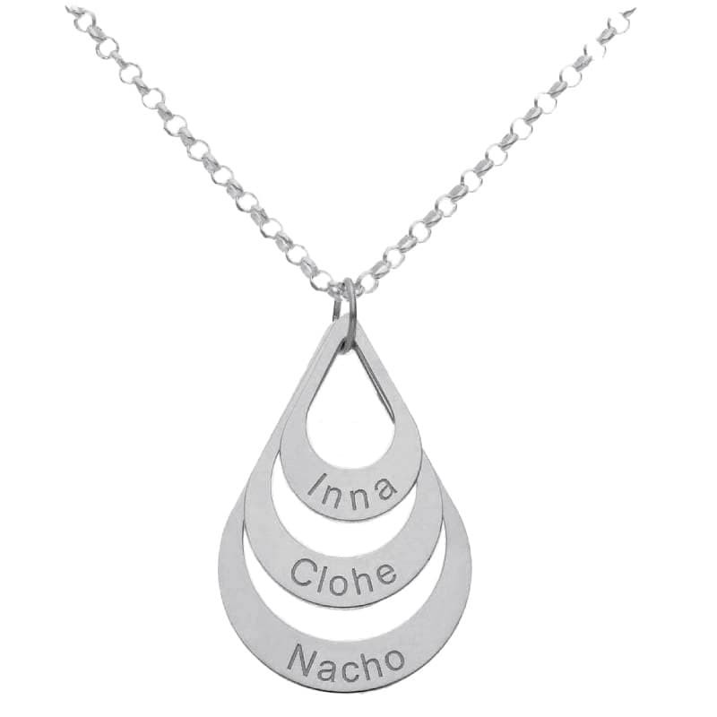 Collar en forma de 3 Lagrimas + Nombres en  Plata Ley