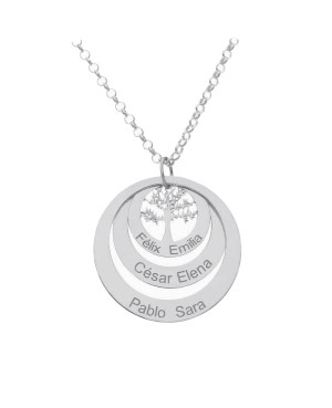 Collar Árbol de la Vida + 3 Aros con Nombre en Plata Ley
