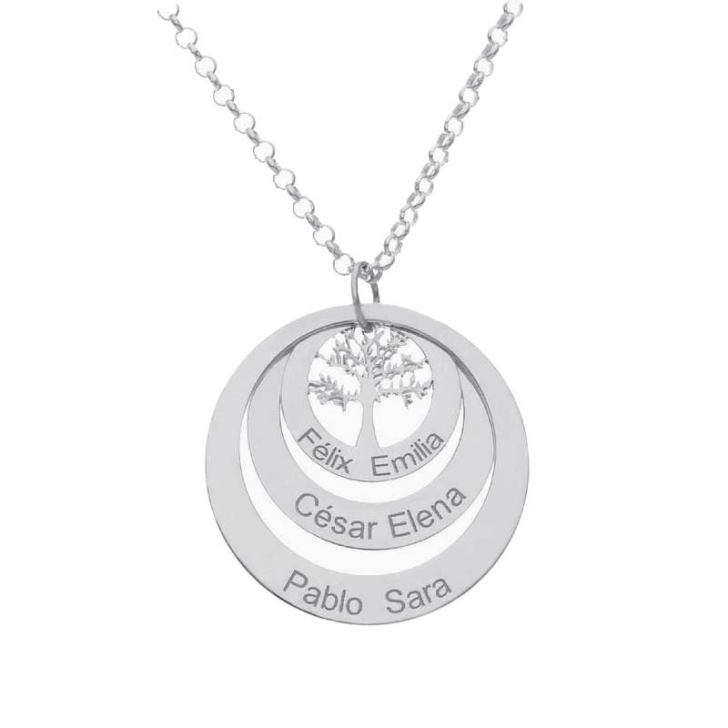 Collar Árbol de la Vida + 3 Aros con Nombre en Plata Ley