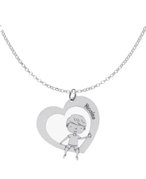 Collar Corazón + Niña Plata Ley