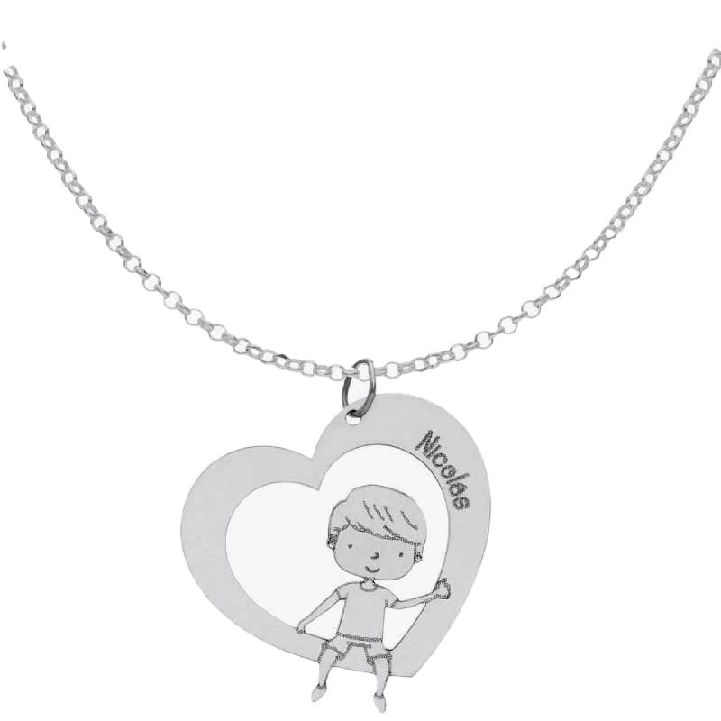 Collar Corazón + Niña Plata Ley