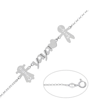 Pulsera Yaya + corazón + niños + Nombres en Plata Ley