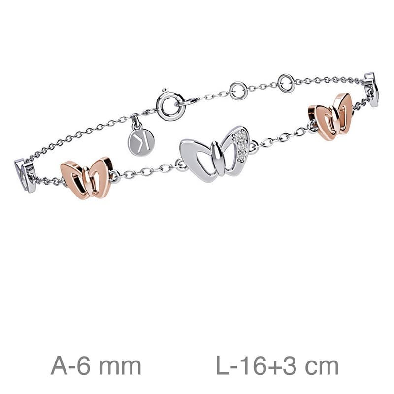 Pulsera Mariposas Bicolor Plata Ley con Baño de Oro Rosa