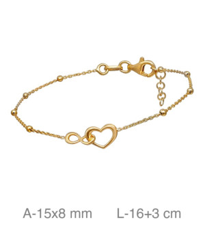 Pulsera de Corazón y Infinito con Bolitas en Plata Ley Bañada en Oro
