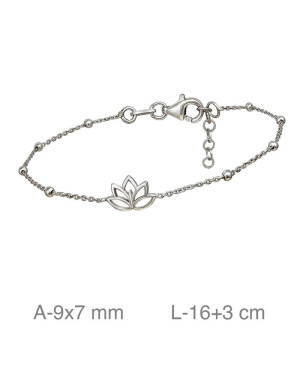 Pulsera con Flor de Loto y Bolitas en Plata Ley