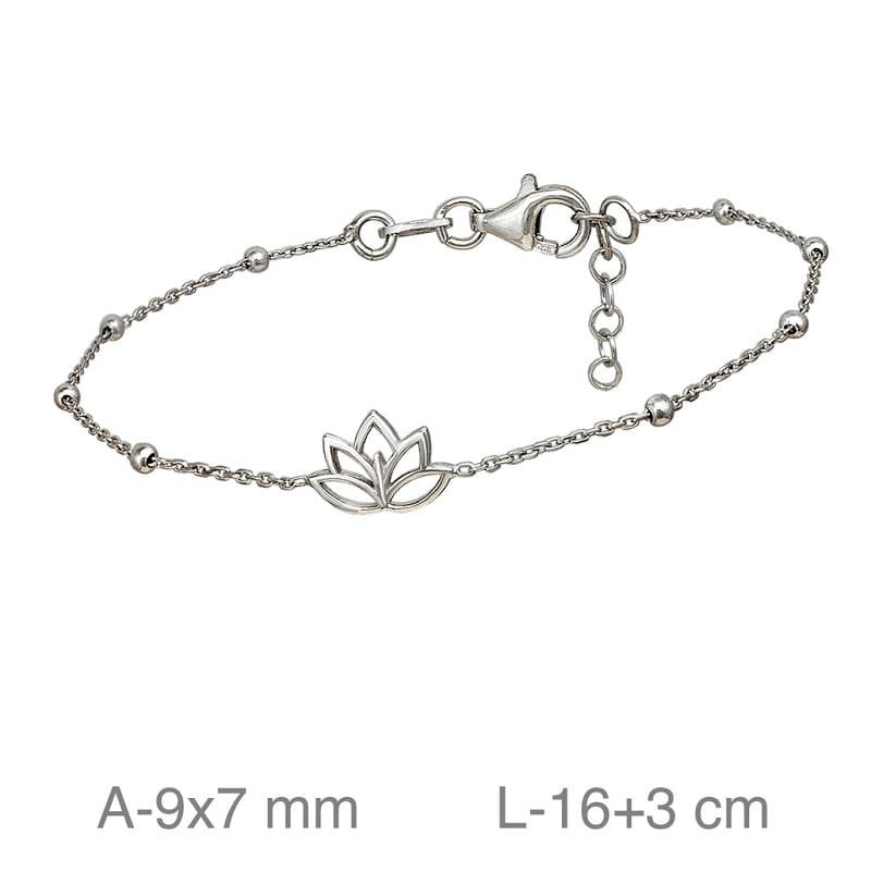 Pulsera con Flor de Loto y Bolitas en Plata Ley