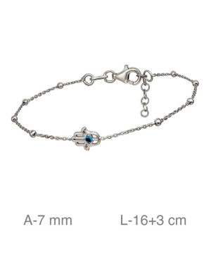 Pulsera con Mano de Fátima y Bolitas en Plata Ley
