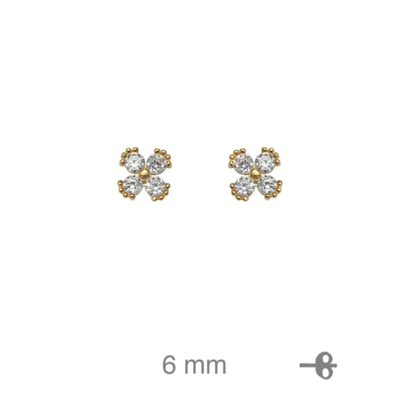 Pendientes Trébol con Circonitas en Plata Ley Bañada en Oro